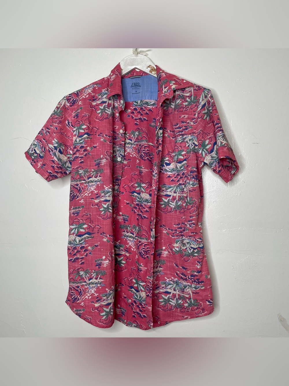 PINK TROPICAL PALM TREE PRINT BUTTON DOWN SHIRT SZ M AS IS
